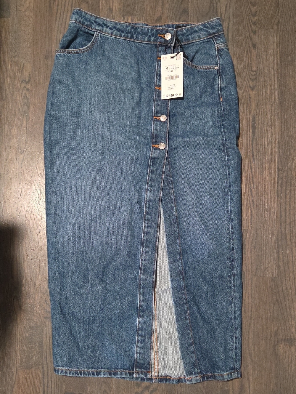 Zara Medium Blue Button-Front Denim Midi Skirt